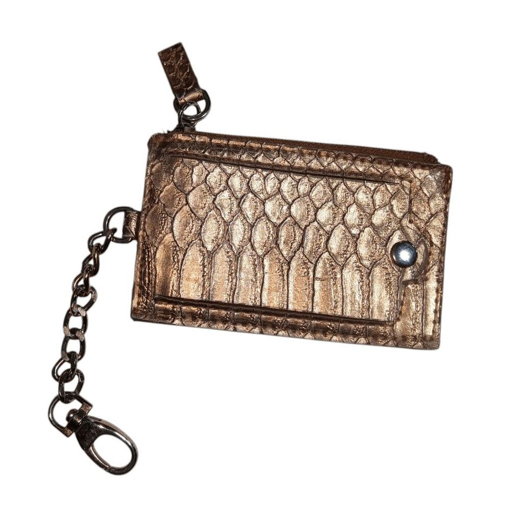 Vintage Obagi Gold Change Purse Wallet with Chain Faux Snake Pattern